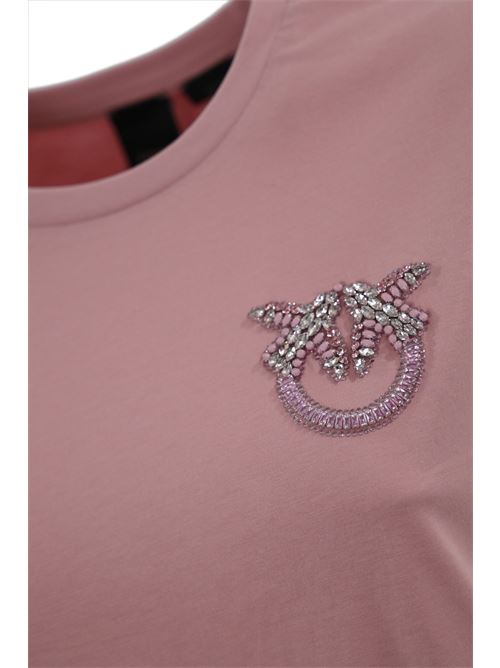 T-shirt con ricamo gioiello Nambrone in cotone rosa PINKO | 103320 A24EQ08